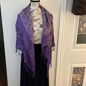 Purple Striped Fringe Shawl